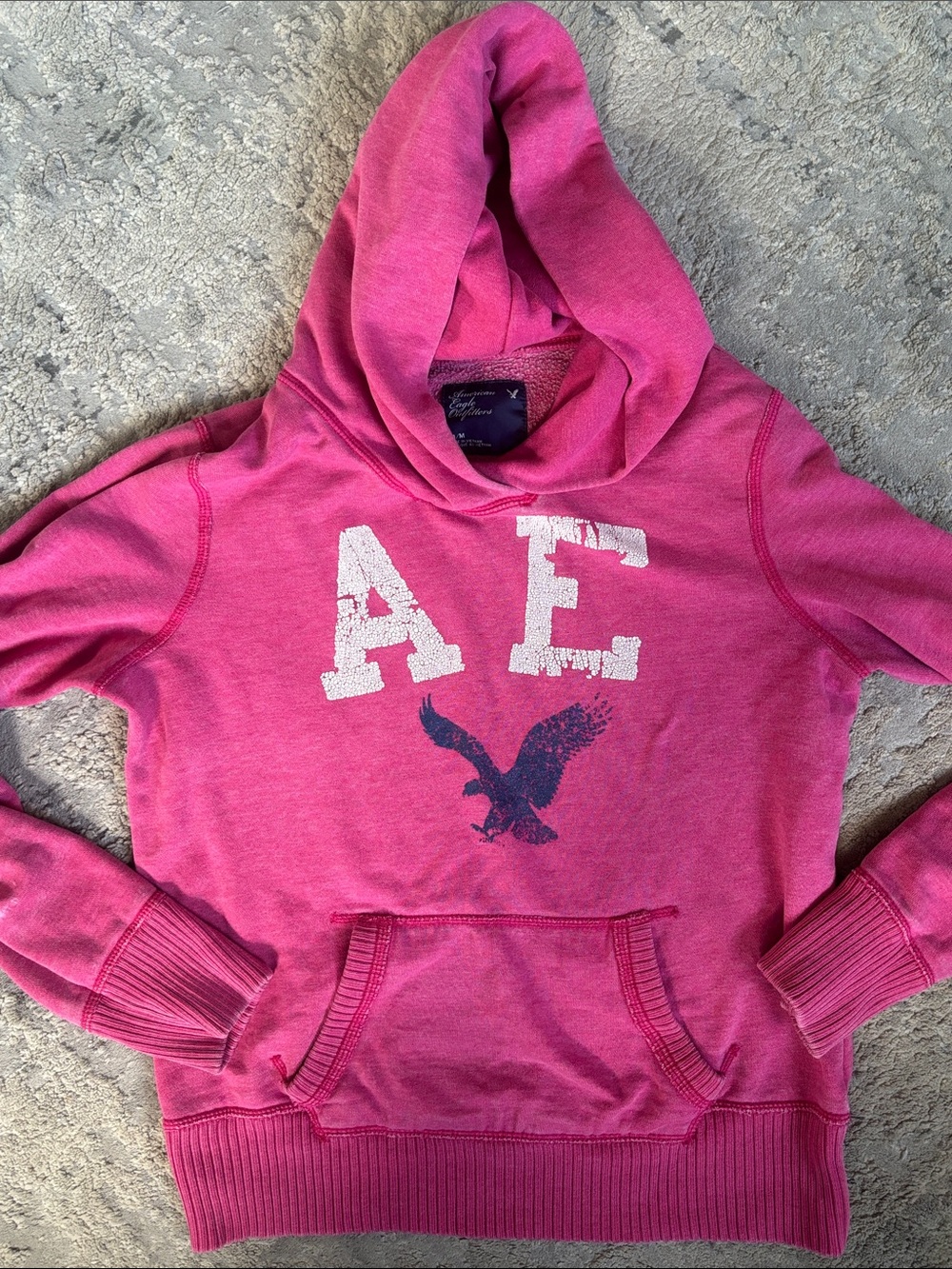 American Eagle Outfitters Pink Cowl-Neck Logo Sweatshirt small bleach stain
